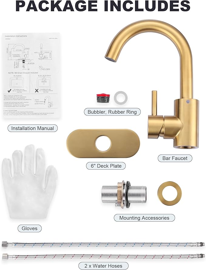 Modern Bar Sink Faucet: Single-Handle Gold Bathroom Kitchen Sink Faucet, 1 Hole Wet Bar Sink Faucets with 360°Swivel Spout for bar RV Laundry Farmhouse