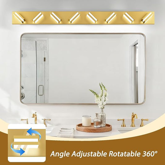 IZORRO LED Modern Bathroom Lights Fixtures(8-Light,Dimmable,360°Rotate),Brushed Glod Acrylic Wall Lighting,Vanity Lights for Bathroom Over Mirror - 6000k 48In (No Assembly Required)