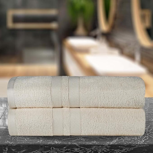 Superior Ultra-Soft 2-Piece Cotton Bath Sheet Set, Perfect for Bathroom Decor, Shower, Spa, Gym, Guest Room, Home Essentials, Daily Use, Soft, Absorbent, Oversized Body Towels - Ivory