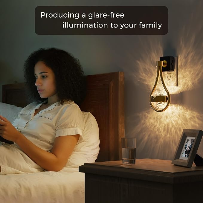 L LOHAS LED Night Lights Plug Into Wall, 2 Pack Star Projector Nightlight | Dusk to Dawn Sensor, 3000K Soft White, 330°Rotating Globe Night Light for Bedroom, Hallway, Home Decor, Gaming Room
