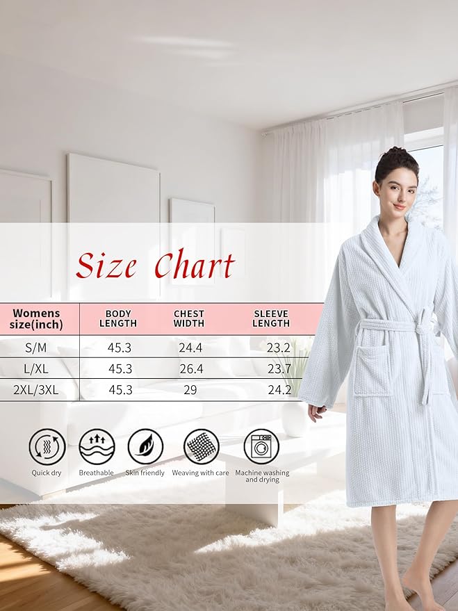 Plush Bath Robes For Women After Shower,Soft Long Towel Robe,Quick Dry&Warm Womens Bathrobe
