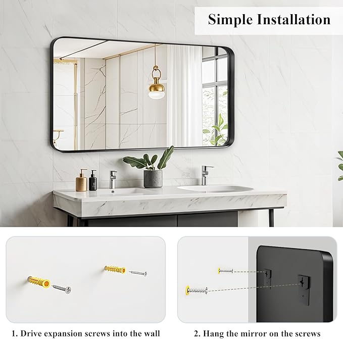 Fabuday Bathroom Mirror Wall Mounted - 28x48 Inch Large Bathroom Mirror for Vanity Black Frame, Big Retangle Framed Mirrors for Bedroom, Entryway, Home Office Decor
