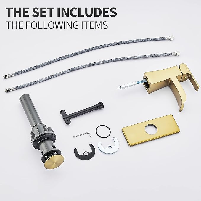 Brushed Gold Bathroom Sink Faucet, Sanliv Single Hole Waterfall Bathroom Faucet for 1 or 3-Hole Sinks (4 Inch Centerset) One Handle Vanity Faucets with Pop Up Drain, Champagne Bronze