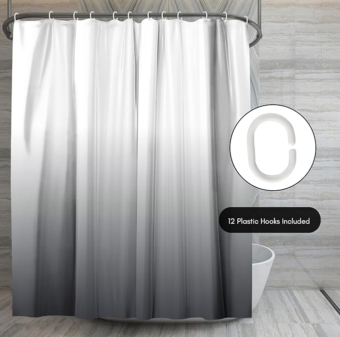Americanflat 71x74 Grey Ombre Shower Curtain - Water-Resistant Long Shower Curtain with Durable Grommets and 12 Hooks - 100% Polyester
