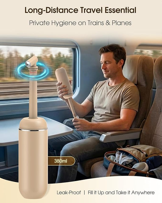 Leak-Proof Portable Bidet for Travel, Full 380ml (12.8oz) Capacity Handle Bidet, Peri Bottle with Secure Seal for On-the-Go Hygiene, Postpartum Care & Camping&Outdoor (Khaki)