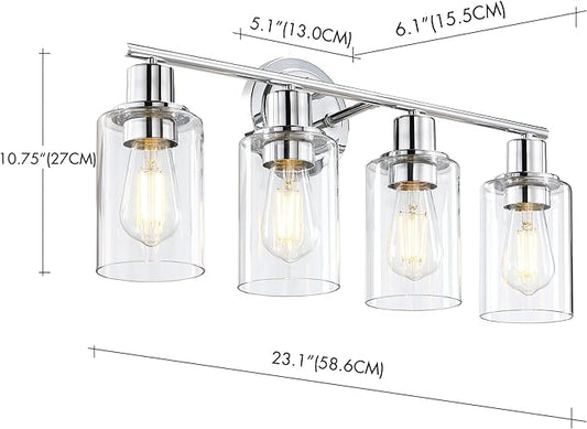 4-Light Chrome Bathroom Light Fixture Over Mirror,4-Light Chrome Vanity Lights for Bathroom 4 Bulb Wall Light Over Sink Cabinet