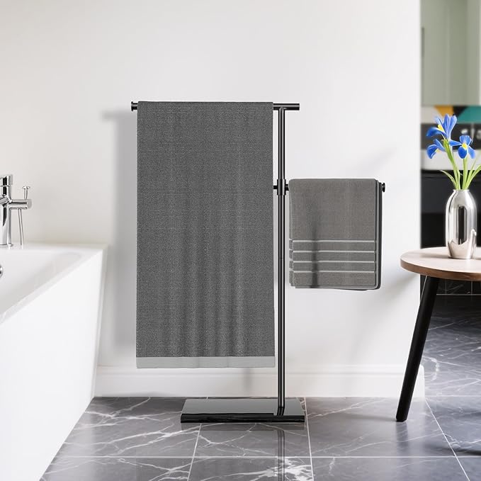 Free Standing Towel Rack for Bathroom, Swivel Bar Marble Stand | 40" Tall 360° rotating adjustable height towel holder with heavy marble base, rustproof 304 stainless steel floor stand