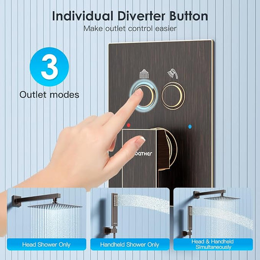 Shower System Shower Faucet Set with Push-Button Diverter and Wall Supply Elbow 10 Inch Shower Head ORB