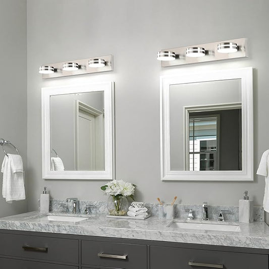 3-Light Bathroom Vanity Light, Brushed Nickel Bathroom Light Fixtures Over Mirror, LED Vanity Lights with 360°Rotating Lamp Head(24in)