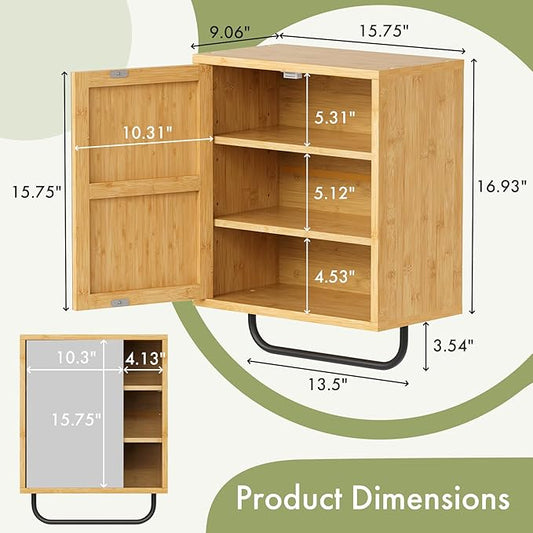 AmazerBath Bathroom Medicine Cabinet with Mirror, Bamboo Medicine Cabinet Wall Mounted, Over The Toilet Storage with Towel Bar for Bathroom, Small Spaces