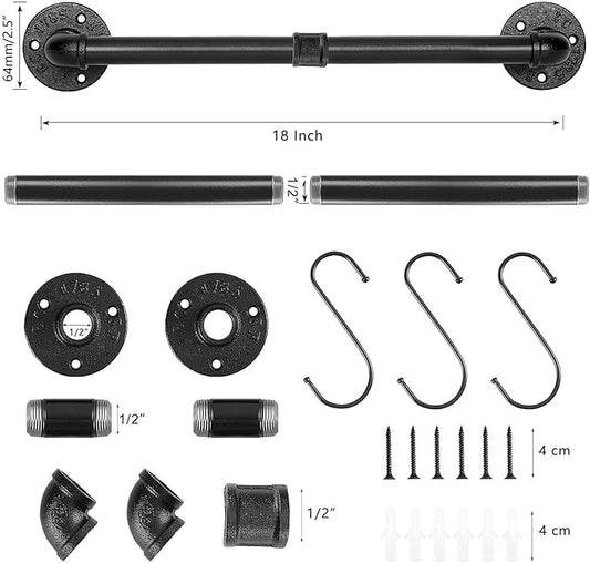 Industrial Pipe Towel Rack Towel Bar, Heavy Duty Wall Mounted Rustic Farmhouse Bath Towel Holder for Bathroom (Black, 18 Inch)