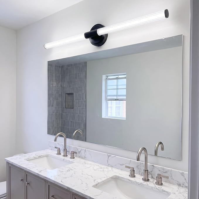 URSOLA 48" Modern LED Bathroom Light Fixtures, Matte Black 3CCT Dimmable Bathroom Vanity Light Over Mirror, Bathroom Vanity Bath Bar Lights with 360° Removable Acrylic Light Tube