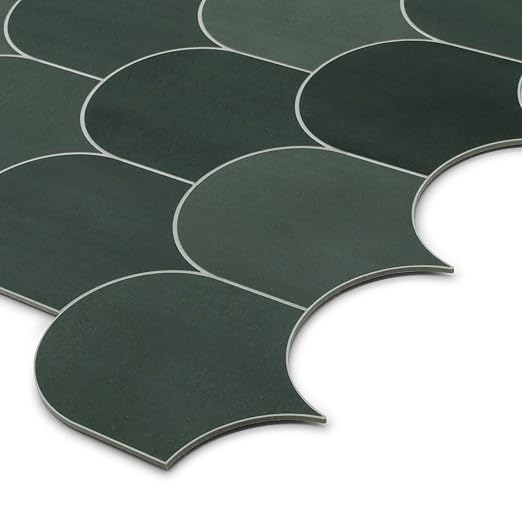 SUNWINGS 10-Sheet Fish Scale Peel and Stick Backsplash Tile, 11.4'' x 10.9" Stone Composite Scallop Handmade Looks Self-Adhesive Wall Tiles for Kitchen Bathroom, Green