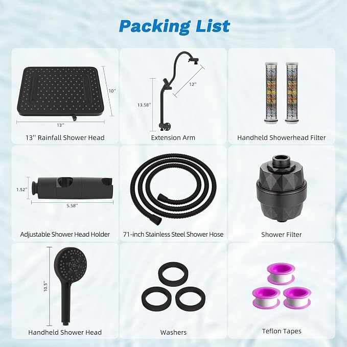Hibbent 5-spray Dual Filtered Rainfall Shower Head with 10 Spray Handheld | High Pressure 13'' Showerhead Combo, Easy Reach 4-way Diverter Arm with Pause Mode, 71'' Hose & Holder, Oil-Rubbed Bronze