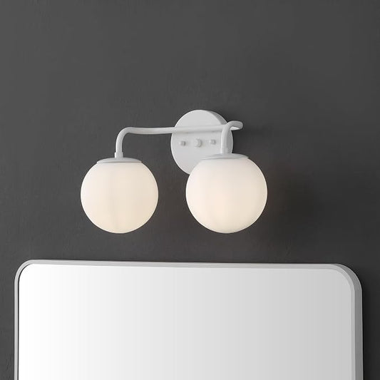 JONATHAN Y Louis Parisian Globe 15" Vanity 2-Light, White | White Frosted Glass Shade, Midcentury Parisian Bistro Style, Metal Wall Lamp, Dimmable, Hardwired, LED Bulbs Included