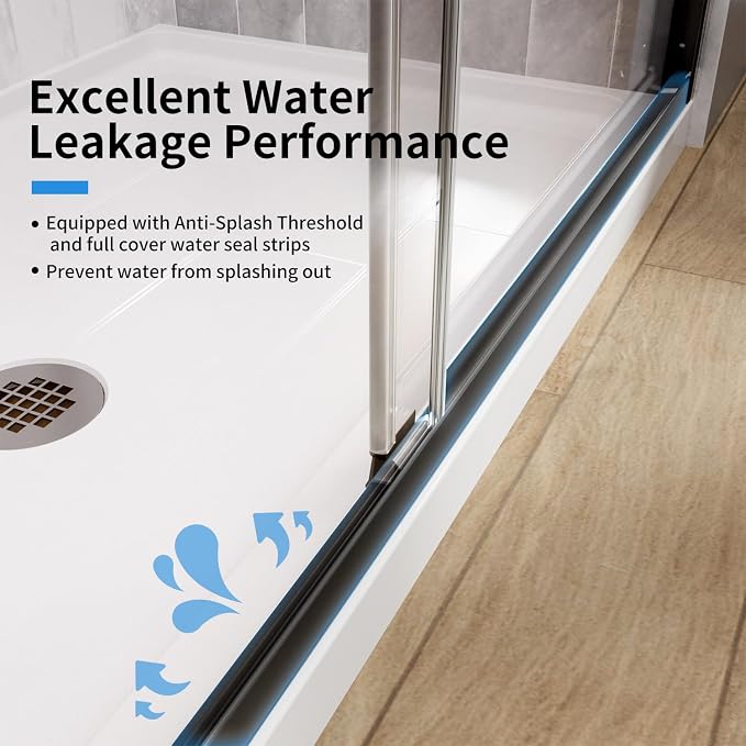 Royal Guard Double Sliding Shower Door 44-48" W x 76" H,Matte Black | 6mm SGCC Tempered Glass,Nano Coating Easy Clean,Walk-in Shower Use,Reversible Installation&Waterproof
