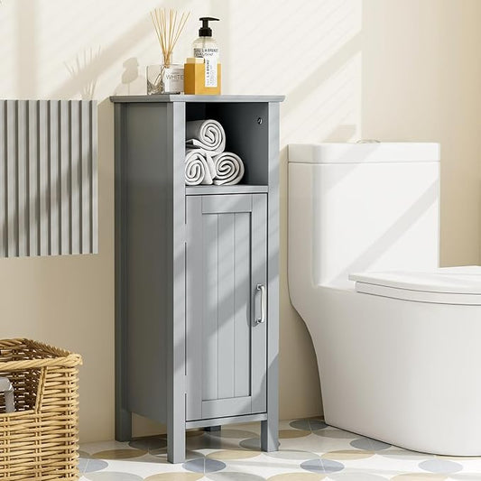 Tangkula Bathroom Floor Cabinet, Freestanding Narrow Storage Cabinet with Anti-Tipping Device, 3-Height Adjustable Shelf, for Bathroom Home Office, 12 x 12 x 31.5 Inches (Grey)