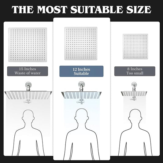 12 Inch Shower Head, Rain Shower Head with Adustable Extension Arm, Detachable Silver Rina Shower Head with Handheld Spray, High Pressure Shower Hose with Holder in Bathroom(Silver)