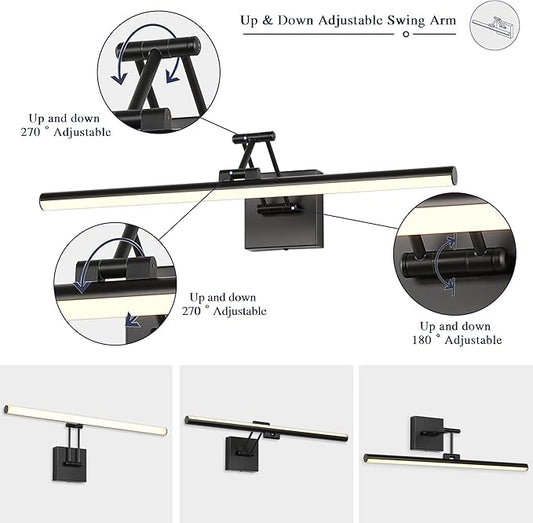 Joossnwell Picture Light for Painting Black Art Light Hard-Wired Picture Frame Light 23.62 Inch Dimmable Gallery Wall Light with Adjustable Swing Arm for Painting Library Museum Warm White