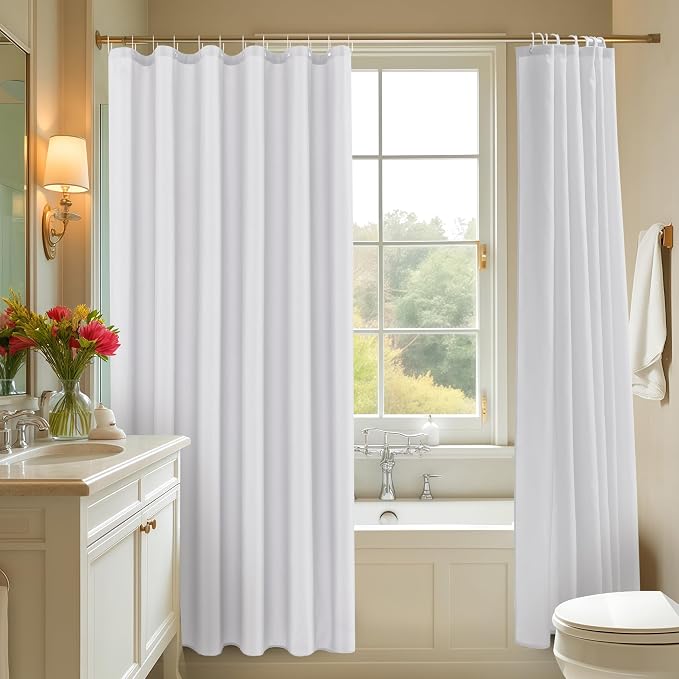 Fabric Shower Curtain Liner 72x72 Inch-White Shower Liners with Magnets | 4 Packs Hotel Quality Standard Size Water Resistant Shower Liners for Bathroom-Machine Washable Cloth Polyester Bath Curtain