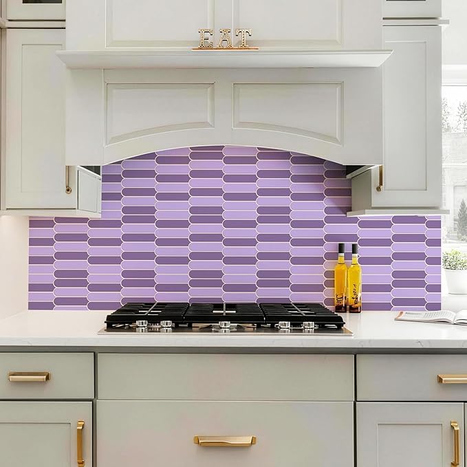 Joysticky 10-Sheet Peel and Stick Backsplash, 12" * 12" Crystal Texture Stick on Tiles Backsplash for Kitchen & Bathroom,Thicker Design Peel and Stick Wall Tiles(Light Purple)