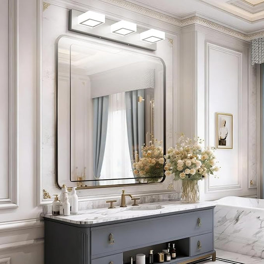 Ralbay Brushed Nickel Bathroom Vanity Lights 24inch Metal Acrylic LED Modern Bathroom Wall Lighting Fixtures Brushed Nickel (White Light 6000K, Non-dimmable)