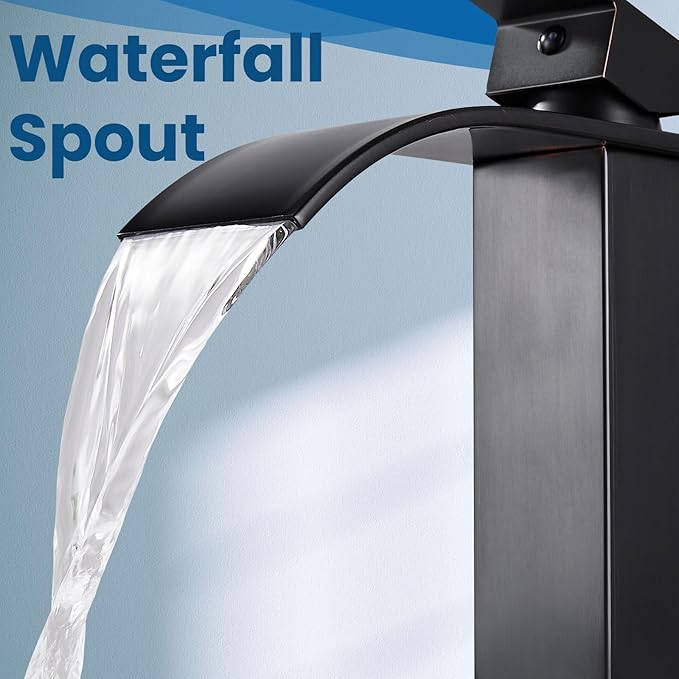 Airuida Tall Vessel Sink Faucet Oil Rubbed Bronze, Single Handle Single Hole Tall Waterfall Bathroom Faucet, Deck Mount Mixer Tap with Large Rectangular Spout Sink Washbasin Faucet Lavatory Vanity