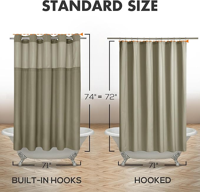 River Dream No Hook Shower Curtain with Snap-in Liner Set, Taupe, 71x74 | Snap on/off Waterproof PEVA Liner, See Through Top Window, Slub Textured, Hotel Style Shower Curtain Set, Standard Size