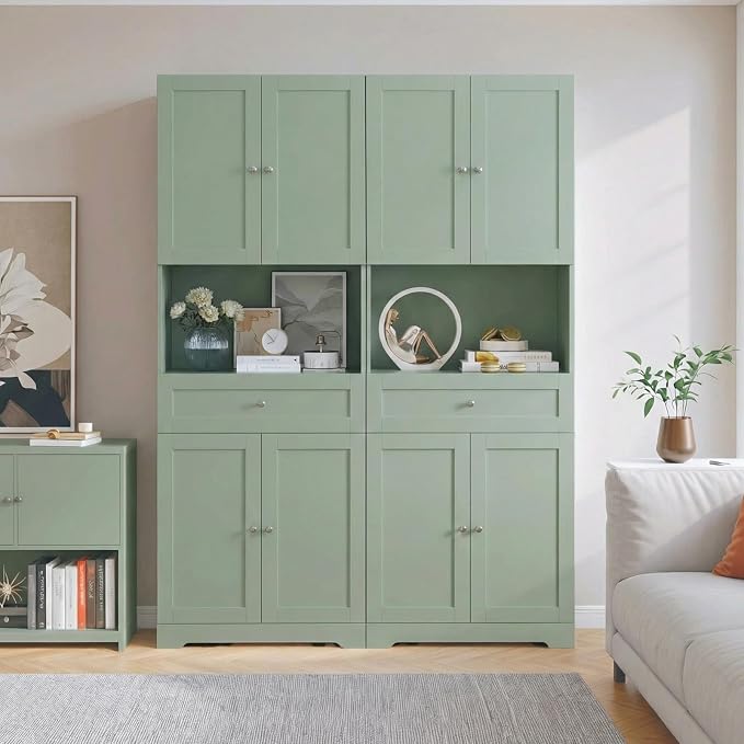 HIFIT Tall Bathroom Storage Cabinet with Drawer, Modern Linen Cabinet,Green | 67"H Tall Storage Cabinet with Doors & Shelves, Freestanding Kitchen Pantry for Bathroom, Dining Room, Laundry, Narrow Corner