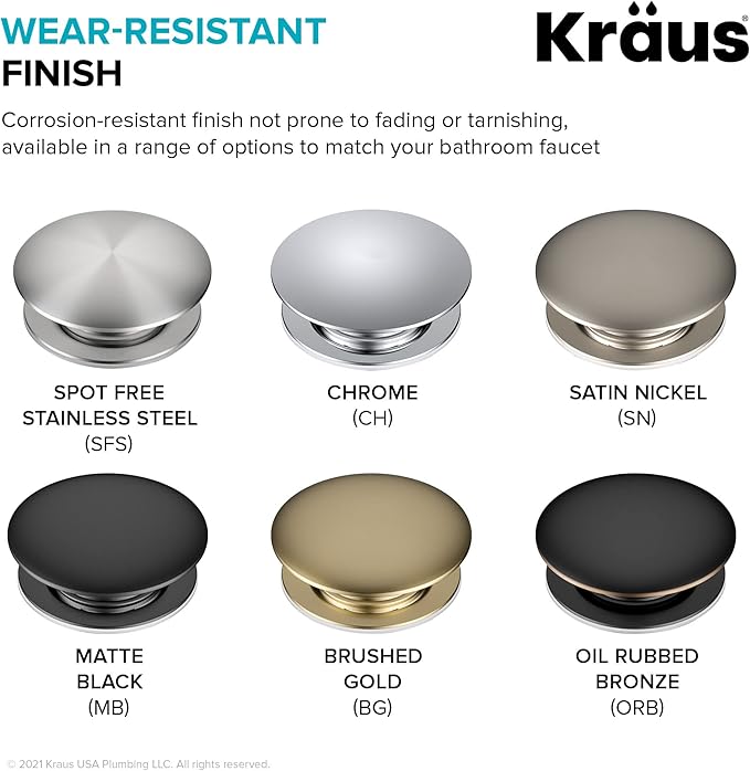 KRAUS Bathroom Sink Pop-Up Drain with Extended Thread for Thicker Countertops and Glass Sinks in Spot-Free Stainless Steel, PU-L10SFS