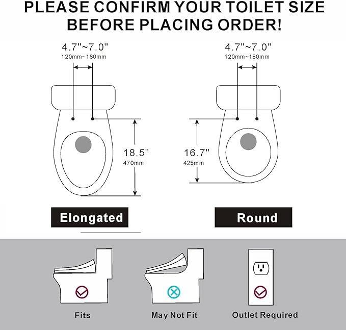 Bidet Toilet Seat with Warm Water Wash, Air Dryer, Heated Seat, Remote Control, LED Display, Self-Cleaning Nozzle, Night Light & Multiple Cleaning Modes (Round)