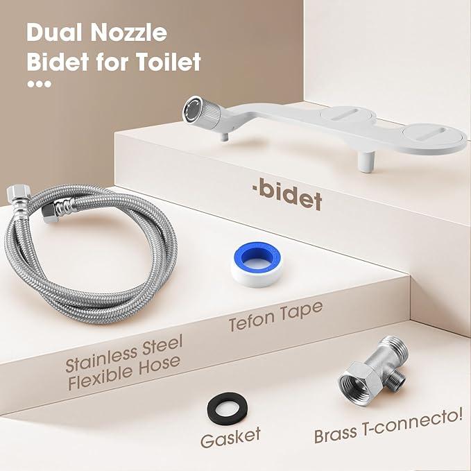 Bidet Attachment for Toilet Seat,Non-Electric Self-Cleaning Dual Retractable Nozzles,Easy to Install,Adjustable Water Pressure for Rear and Feminine Wash
