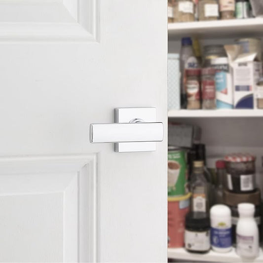 Kwikset Breton Dummy Door Handle, Single Sided Lever for Closets, French Double Doors, and Pantry, Polished Chrome Non-Turning Reversible Interior Push/Pull Lever