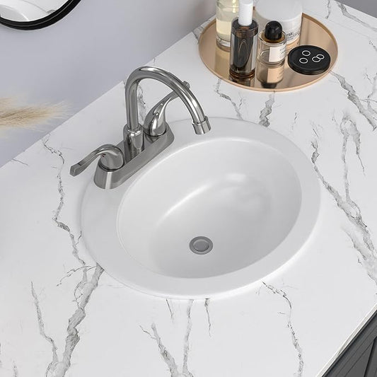 Lordear 20 Inch Drop In Bathroom Sink White Porcelain 20x19 inch Ceramic Vitreous Above Counter Vanity Lavatory Sink with 3 Vessel Style Basin