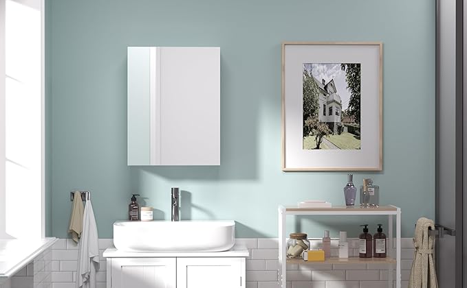 18x14 inch Bathroom Wall Cabinet, Saver Storage Cabinet, Medicine Cabinet with 1 Door and Adjustable Shelves, White(Assembly Required)