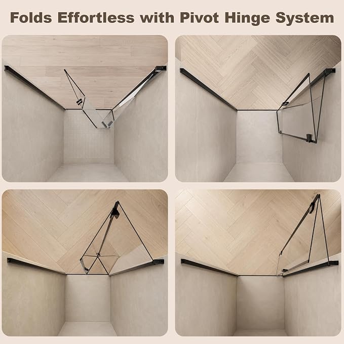 34-35.2" W x 72" H Frameless Bifold Pivot Swing Shower Door | 1/4" (6mm) Clear SGCC Tempered Glass with a space-saving folding Bathroom Door, Reversible Installation, Matte Black Finish