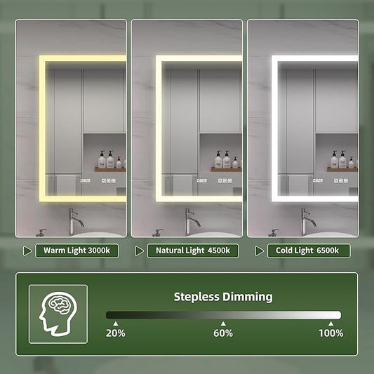 Recessed Medicine Cabinet with Mirror 48 x 30 Inch Led Medicine Cabinet for Bathroom Wall Mount Lighted Medicine Cabinet with Storage, 3 Colour Lights Dimmable Defog, Time/Temp Display