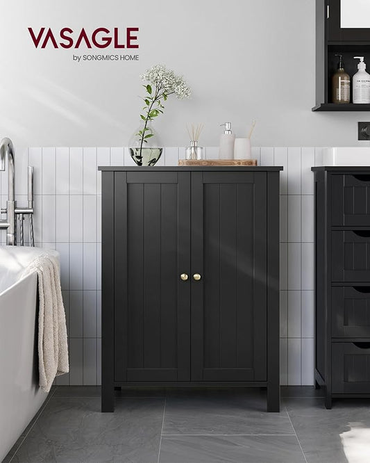 VASAGLE Floor Storage Cabinet, Freestanding Storage Unit with 2 Adjustable Shelves, for Bathroom Living Room Dining Kitchen, 11.8 x 23.6 x 31.5 Inches, Ink Black UBCB060B01