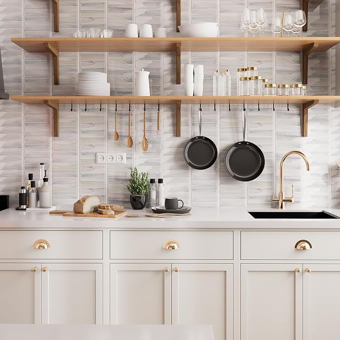 Peel and Stick Subway Tile 10-Sheet Kitchen Wall Backsplash White Blue Marble Tile Heat Resistant Self-Adhesive 12''x12'' Waterproof Glossy Wall Panel Vinyl for Bathroom Living Room Renter