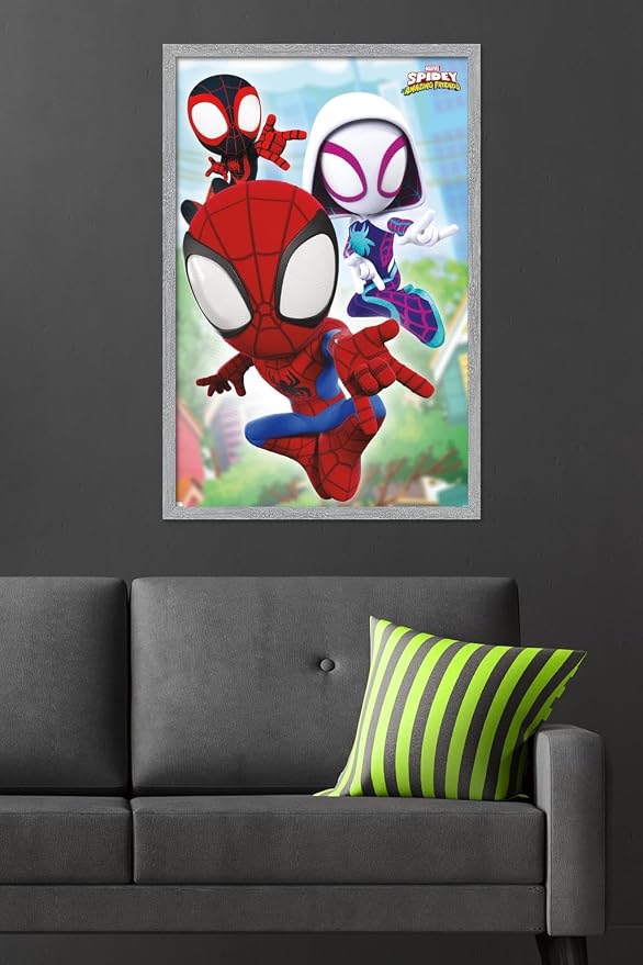 Trends International Marvel Spidey and His Amazing Friends - Webs Wall Poster, 34L x 22.4W, Gray Framed Version