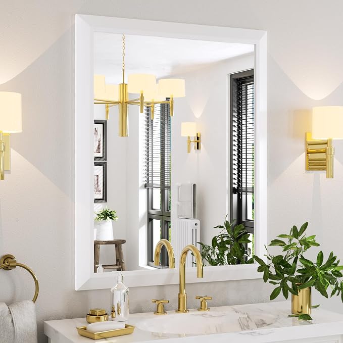 Bathroom Mirror for Wall, 40x32 Inch (White) | HD Reflection, Tempered Glass, Thick Metal Framed Rectangle Mirrors for Over Sink, Vanity, Bedroom, Living Room, Entryway.