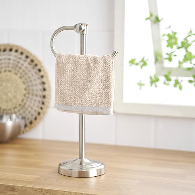 Stand Hand Towel Holder, Countertop Towel Bar, Brushed Nickel | 17 Inch Bathroom Towel Hanger, Freestanding Vanity Counter Top Towel Holder, Towel Ring Hardware Accessories, Stainless Steel