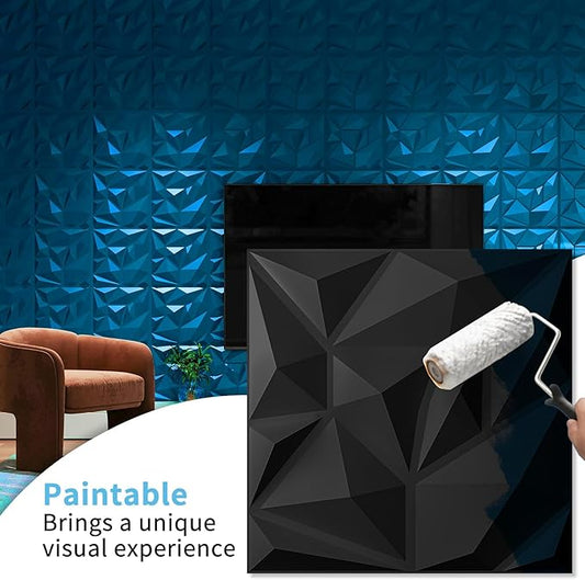 Art3d 100 Pack Decorative 3D Wall Panels, 97 Sq.Feet PVC Interior Wall DΓ©cor, 11.8"x11.8", Black