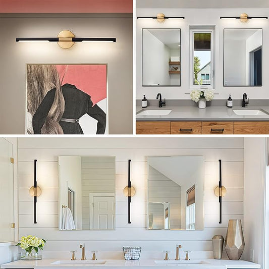 Modern Bathroom Light Fixtures Over Mirror 24 Inch, 18W 360° Rotatable Dimmable 4000K Led Vanity Light Bar, Black and Gold Bathroom Vanity Lights Above Mirror, Led Bathroom Lighting