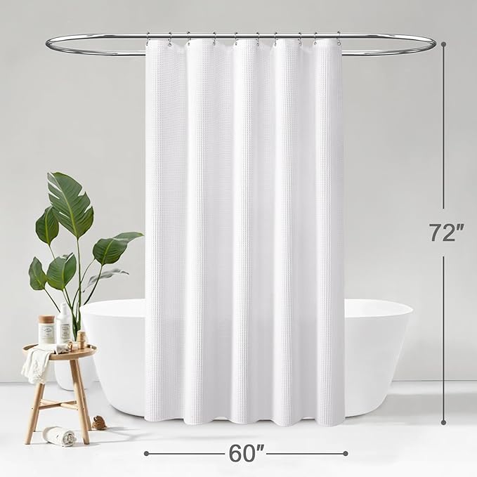 Stall Waffle Shower Curtain - White Cotton Fabric Texture Heavyweight Shower Curtains for Narrow Bathroom,Washable,60Wx72L