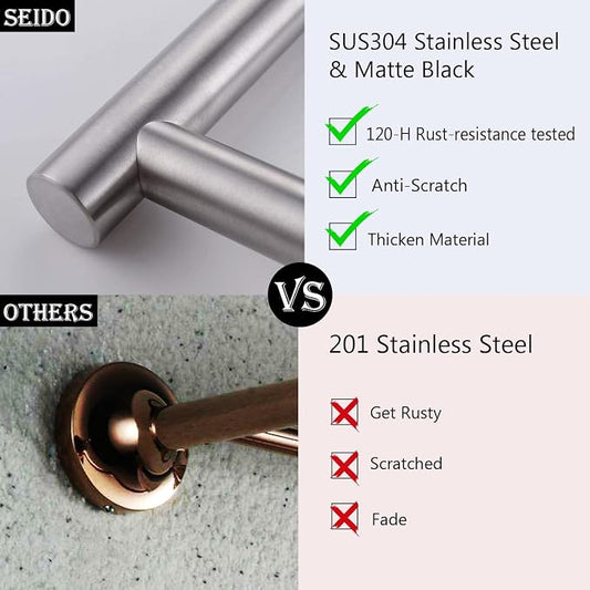 SEIDO Anti-Dropping Towel Holder with 33.3" Hanging Length, Stainless Steel Towel Bar for Bathroom Wall, Double Locking Design Towel Rack for Bathroom, Brushed Nickel, 36 Inch, 2pc