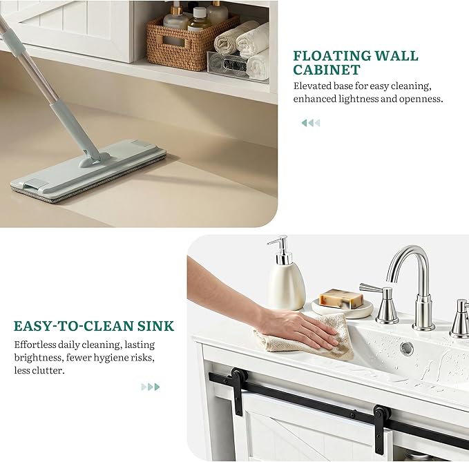 DWVO 36" LED Bathroom Vanity with Sink, Farmhouse Sliding Barn Door Bathroom Cabinet, Bathroom Vanities, Wall Mounted Floating Cabinet