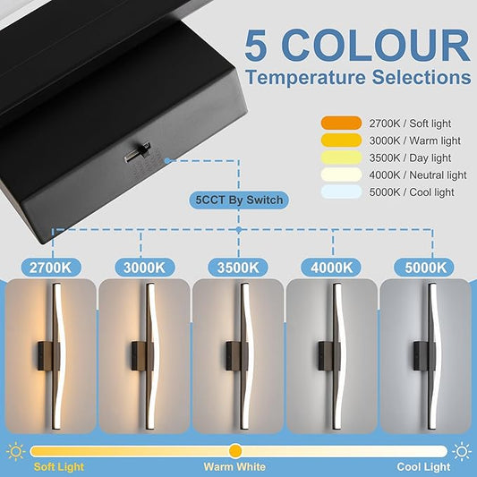 Modern Bathroom Vanity Light 24 inch, Curved, Dimmable 5CCT Led Bathroom Light Fixture Over Mirror, Black Bar Vanity Light for Bathroom Mirror Cabinets-ETL Certificated Modern LED Vanity Makeup Lights