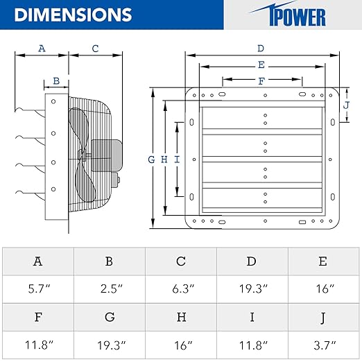 iPower 16 Inch Shutter Exhaust Fan Aluminum,High Speed 1550RPM, 1200 CFM, 2-Pack, Silver