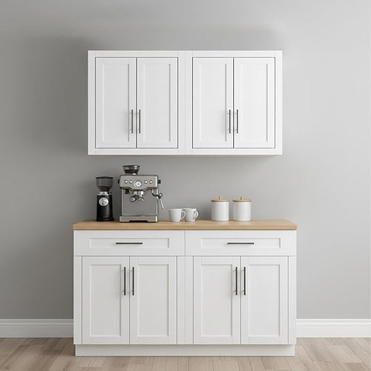 Crosley Furniture Savannah 2-Piece Wall Kitchen Storage Cabinet, Cabinets for Laundry, Bathroom, White